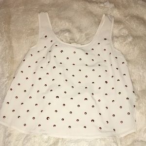 White tank w/ rose gold dots